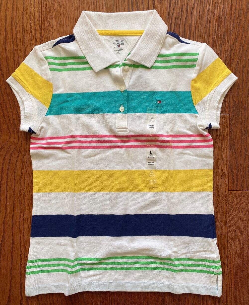NWT Tommy Hilfiger Polo Short-Sleeve Bold Striped Shirt Girls Size L (12 -14)